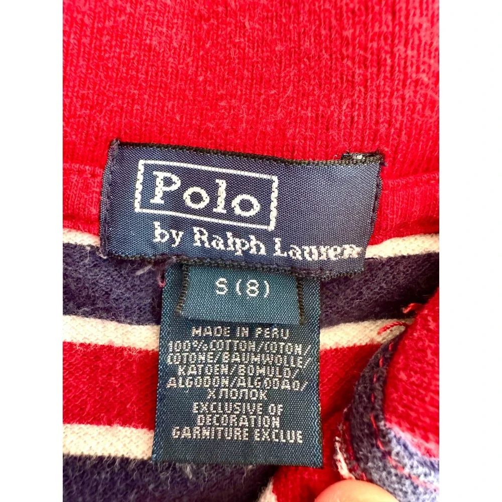 Polo Ralph Lauren Boys S 8 Red White Blue Striped Short Sleeve Polo Shirt